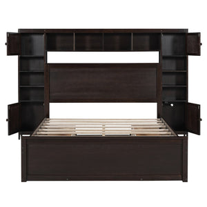 English Elm Queen Storage Bed with Shelving Cabinets Built-in Outlets and Four Under Drawers Espresso LP000742AAP