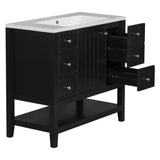 English Elm 36" Bathroom Vanity With Sink Combo, One Cabinet and Three Drawers, Solid Wood and Mdf Board, Black