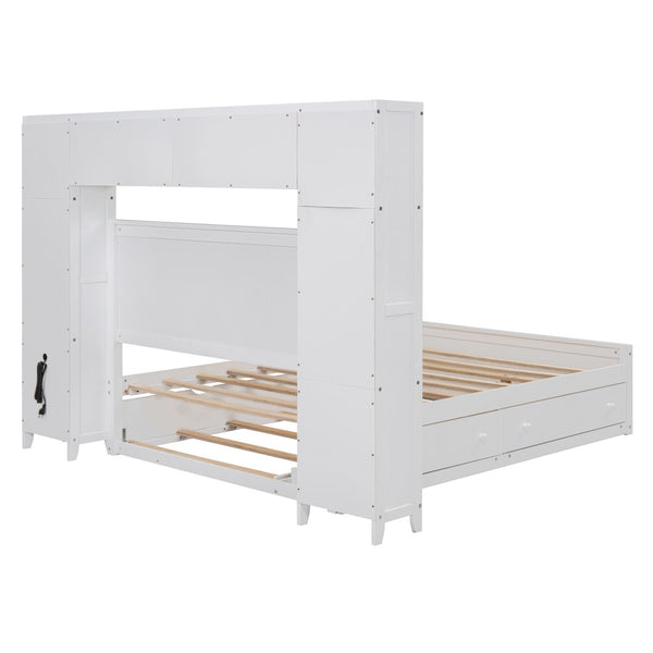 English Elm Full Platform Bed with Storage Headboard Built-in Outlets Shelving and Twin Trundle White LP000642AAK