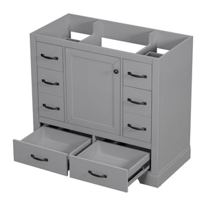 English Elm 36" Modern Bathroom Vanity Cabinet Base with Six Drawers, Adjustable Shelf & Drawer Organizer Grey WF307973AAE