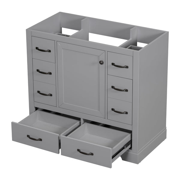 English Elm 36" Modern Bathroom Vanity Cabinet Base with Six Drawers, Adjustable Shelf & Drawer Organizer Grey WF307973AAE