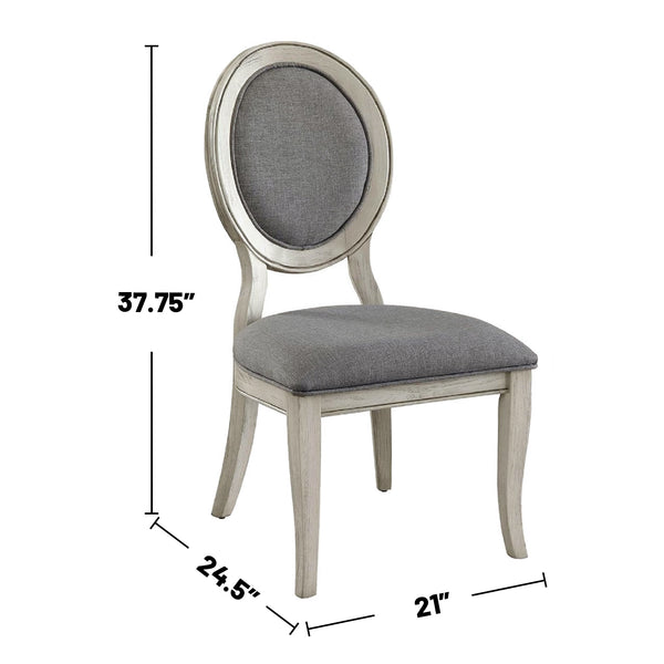 English Elm Set of 2 Padded Gray Fabric Dining Chairs with Oval Back, Antique White Frame, Comfortable Cushions B016P156827