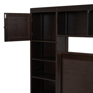 English Elm Full Platform Bed with Storage Headboard Built-in Outlets Shelving and Twin Trundle Espresso LP000642AAP