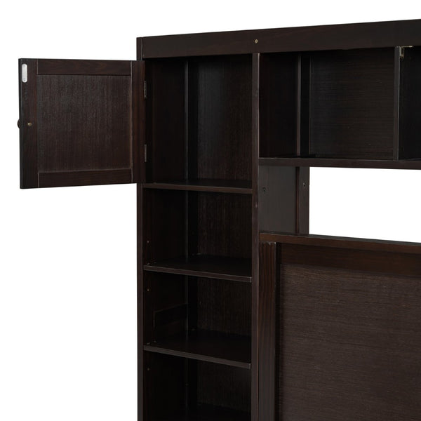 English Elm Full Platform Bed with Storage Headboard Built-in Outlets Shelving and Twin Trundle Espresso LP000642AAP
