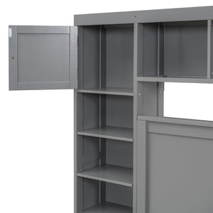 English Elm Full Platform Bed with Storage Headboard Built-in Outlets Shelving and Twin Trundle Gray LP000642AAE