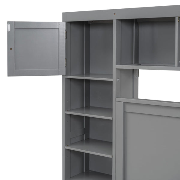 English Elm Full Platform Bed with Storage Headboard Built-in Outlets Shelving and Twin Trundle Gray LP000642AAE