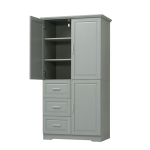 English Elm Tall Narrow Storage Cabinet with Doors and 3 Drawers – Adjustable Shelves, Anti-Tip, 45lb Capacity Grey WF299285AAG