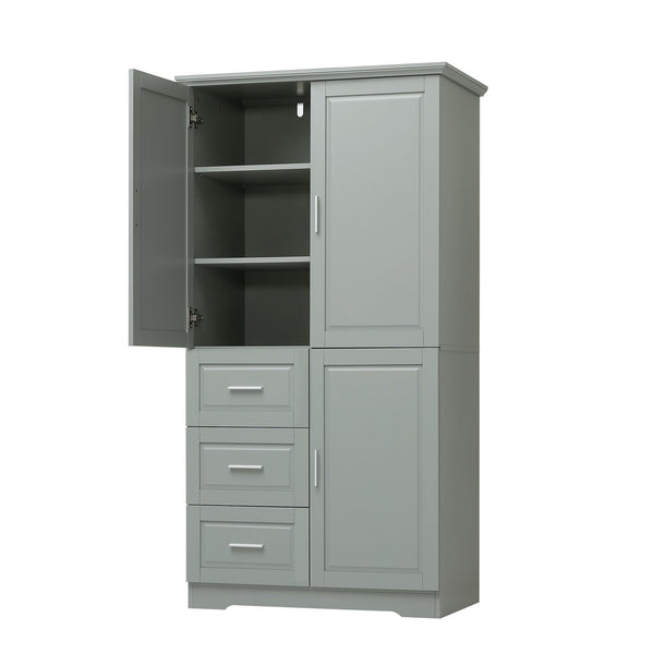 English Elm Tall Narrow Storage Cabinet with Doors and 3 Drawers – Adjustable Shelves, Anti-Tip, 45lb Capacity Grey WF299285AAG