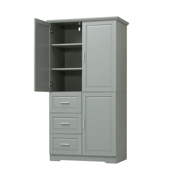 English Elm Tall Floor Storage Cabinet with Drawers Mdf Build Neutral Finish Bathroom Office Grey N725P331357E
