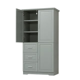 English Elm Tall and Wide Storage Cabinet With Doors For Bathroom/Office, Three Drawers, Grey