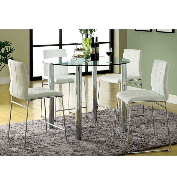 English Elm Set White Leatherette Counter Height Chairs - Set of 2 Padded Chrome Leg Stools, Modern Comfort & Durable Design B016P156846