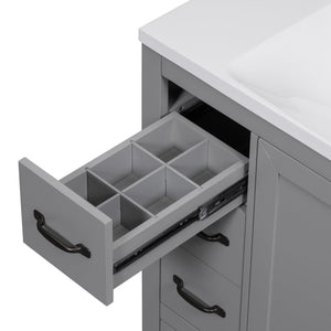 English Elm 36" Modern Bathroom Vanity Cabinet Base with Six Drawers, Adjustable Shelf & Drawer Organizer Grey WF307973AAE