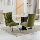 English Elm Nikki Collection Modern, High-End Tufted Solid Wood Contemporary Velvet Upholstered Dining Chair With Chrome Stainless Steel Plating Legs,Nailhead Trim,Set Of 2,Olive-Green and Chrome, Sw1701Ol