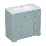 English Elm 36" Bathroom Vanity With Sink Combo, One Cabinet and Six Drawers, Solid Wood and Mdf Board, Green