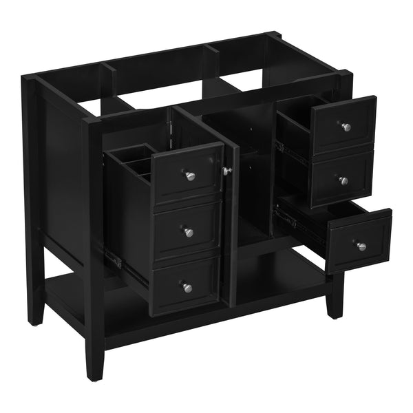 English Elm 36" Modern Black Bathroom Vanity Base with 1 Door, 3 Drawers, Solid Poplar Build, Undermount Ready, 200lb Capacity WF306244AAB
