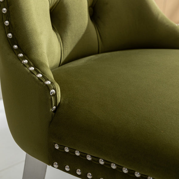English Elm Nikki Elegant Tufted Velvet Dining Chair with Solid Wood Frame, High-Density Foam & Steel Spring Olive Green W1143P151488
