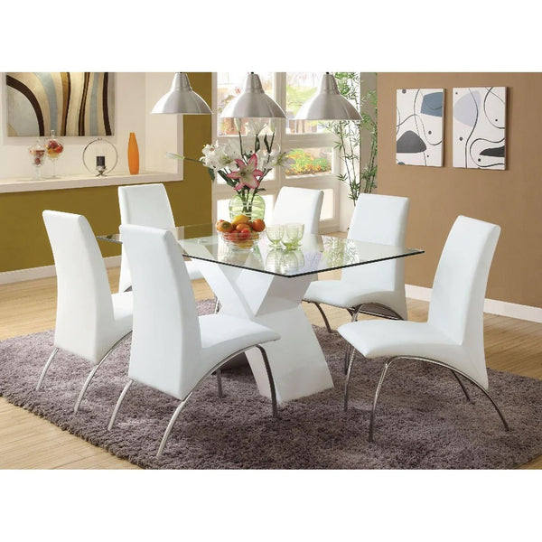 English Elm Set of 2 Padded Leatherette Side Chairs White with Chrome Legs — Modern Curved Dining Accent Seats B016P156850