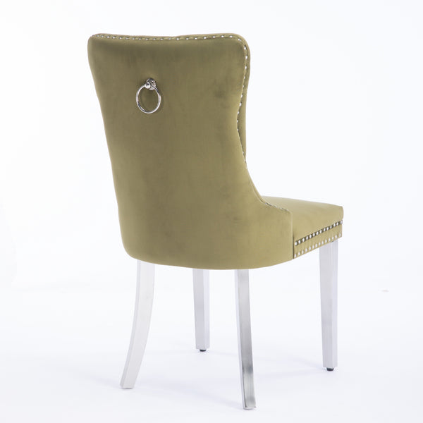 English Elm Nikki Handcrafted Tufted Solid Wood Dining Chair with Velvet Upholstery, High-Density Foam Comfort Olive Green W1143P151488