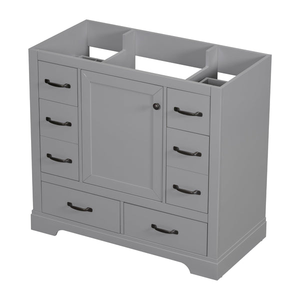 English Elm 36" Modern Bathroom Vanity Cabinet Base with Six Drawers, Adjustable Shelf & Drawer Organizer Grey WF307973AAE