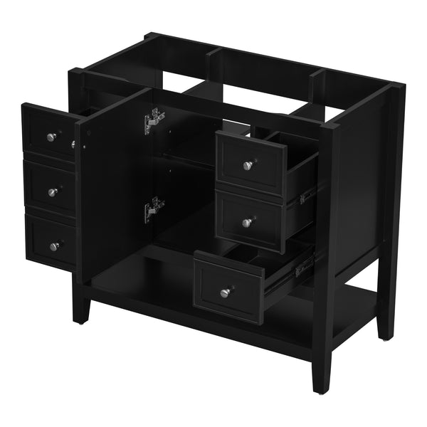 English Elm 36" Modern Black Bathroom Vanity Base with 1 Door, 3 Drawers, Solid Poplar Build, Undermount Ready, 200lb Capacity WF306244AAB
