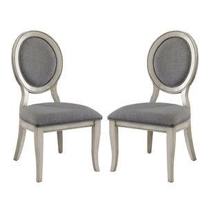 English Elm Set of 2 Padded Gray Fabric Dining Chairs with Oval Back, Antique White Frame, Comfortable Cushions B016P156827