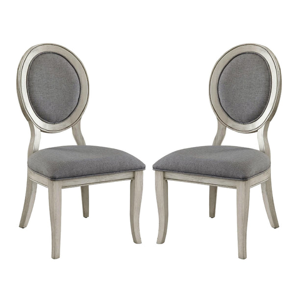English Elm Set of 2 Padded Gray Fabric Dining Chairs with Oval Back, Antique White Frame, Comfortable Cushions B016P156827