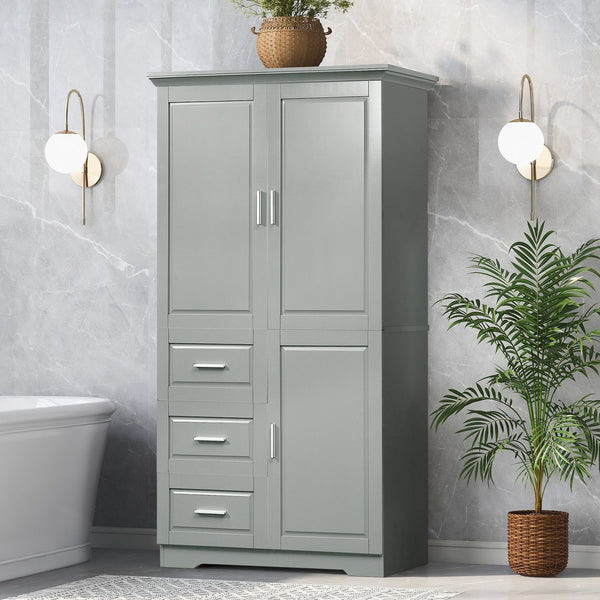 English Elm Tall Narrow Storage Cabinet with Doors and 3 Drawers – Adjustable Shelves, Anti-Tip, 45lb Capacity Grey WF299285AAG