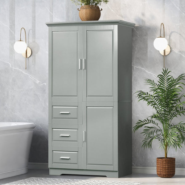 English Elm Tall Floor Storage Cabinet with Drawers Mdf Build Neutral Finish Bathroom Office Grey N725P331357E
