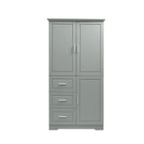 English Elm Tall and Wide Storage Cabinet With Doors For Bathroom/Office, Three Drawers, Grey