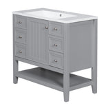 English Elm 36" Bathroom Vanity With Sink Combo, One Cabinet and Three Drawers, Solid Wood and Mdf Board, Grey