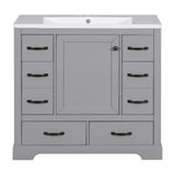 English Elm 36" Bathroom Vanity With Sink Combo, Six Drawers, Multi-Functional Drawer Divider, Adjustable Shelf, Grey