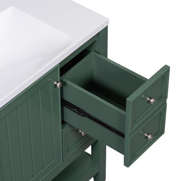 English Elm 36" Bathroom Vanity With Ceramic Sink, Solid Wood, 3 Drawers & Adjustable Shelf In Elegant Green Finish N725P246500G