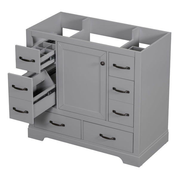 English Elm 36" Modern Bathroom Vanity Cabinet Base with Six Drawers, Adjustable Shelf & Drawer Organizer Grey WF307973AAE