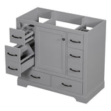 English Elm 36" Bathroom Vanity Without Sink, Cabinet Base Only, Six Drawers, Multi-Functional Drawer Divider, Adjustable Shelf, Grey