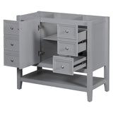 English Elm 36" Bathroom Vanity Without Sink, Cabinet Base Only, One Cabinet and Three Drawers, Grey