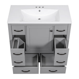 English Elm 36" Modern Bathroom Vanity with Ceramic Sink, Six Drawers, Adjustable Shelf, Solid Wood Build Grey SY999808AAE-6