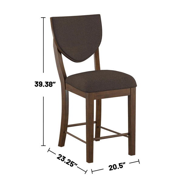 English Elm Set of 2 Walnut Fabric Padded Counter Height Chairs with Curved Legs, Stylish Comfort and Durable Upholstery B016P156864