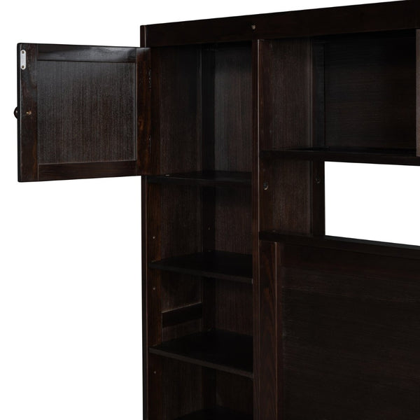 English Elm Queen Storage Bed with Shelving Cabinets Built-in Outlets and Four Under Drawers Espresso LP000742AAP
