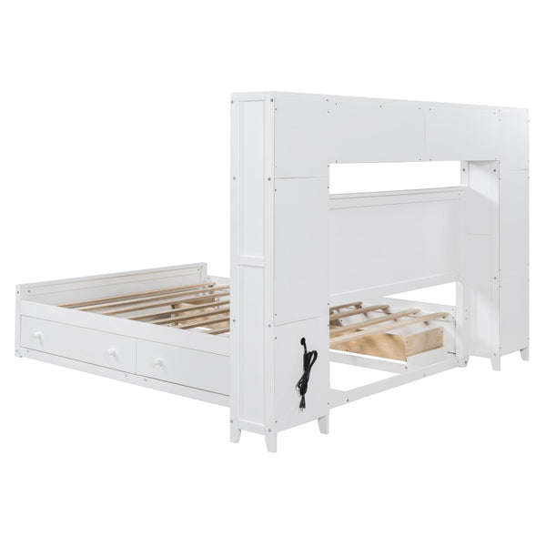 English Elm Queen Storage Bed with Shelving Cabinets Built-in Outlets and Four Under Drawers LP000742AAK