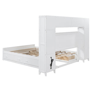 English Elm Queen Storage Bed with Shelving Cabinets Built-in Outlets and Four Under Drawers LP000742AAK-1
