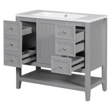 English Elm 36" Bathroom Vanity With Sink Combo, One Cabinet and Three Drawers, Solid Wood and Mdf Board, Grey