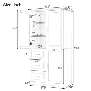 English Elm Tall Narrow Storage Cabinet with Doors and 3 Drawers – Adjustable Shelves, Anti-Tip, 45lb Capacity Grey WF299285AAG