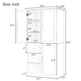 English Elm Tall and Wide Storage Cabinet With Doors For Bathroom/Office, Three Drawers, Grey