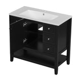 English Elm 36" Bathroom Vanity With Sink Combo, One Cabinet and Three Drawers, Solid Wood and Mdf Board, Black