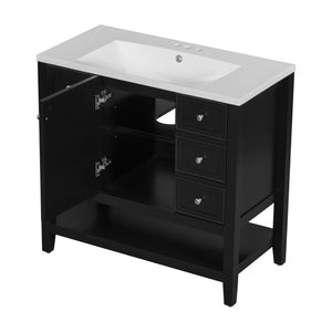 English Elm 36" Bathroom Vanity With Ceramic Sink, Solid Wood Frame, Modern Black Finish & Ample Storage Solutions N725P246500B