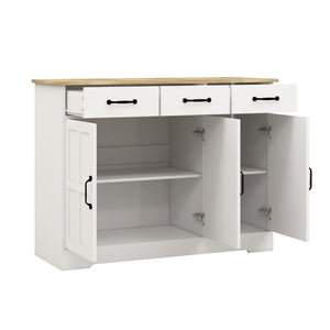 English Elm Farmhouse Buffet Sideboard with 3 Drawers and Doors White Dining Storage Cabinet W282138084