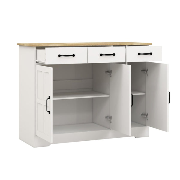 English Elm Farmhouse Buffet Sideboard with 3 Drawers and Doors White Dining Storage Cabinet W282138084