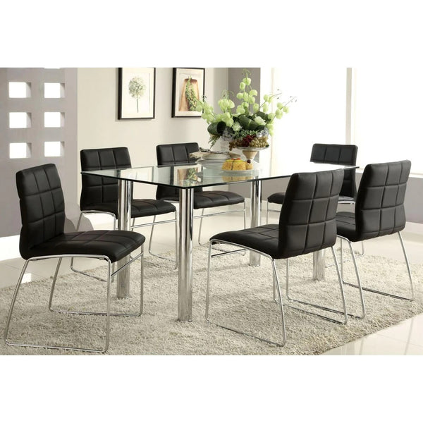 English Elm Set of 2 modern leatherette side chairs in black with chrome legs — padded comfort, sturdy dining style B016P156845