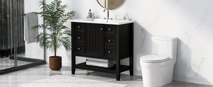 English Elm 36" Modern Black Bathroom Vanity w/ Ceramic Sink, Solid Wood & MDF, 3 Drawers + Cabinet, 36" SY999505AAB-6