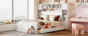 English Elm Queen Storage Bed with Shelving Cabinets Built-in Outlets and Four Under Drawers LP000742AAK-1